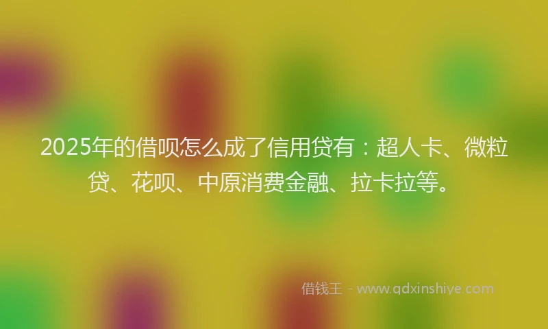 2025年的借呗怎么成了信用贷有：超人卡、微粒贷、花呗、中原消费金融、拉卡拉等。
