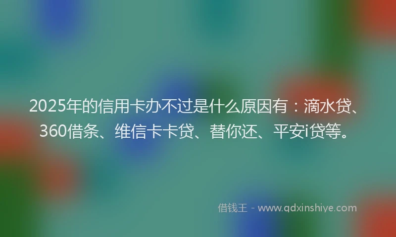 2025年的信用卡办不过是什么原因有：滴水贷、360借条、维信卡卡贷、替你还、平安i贷等。