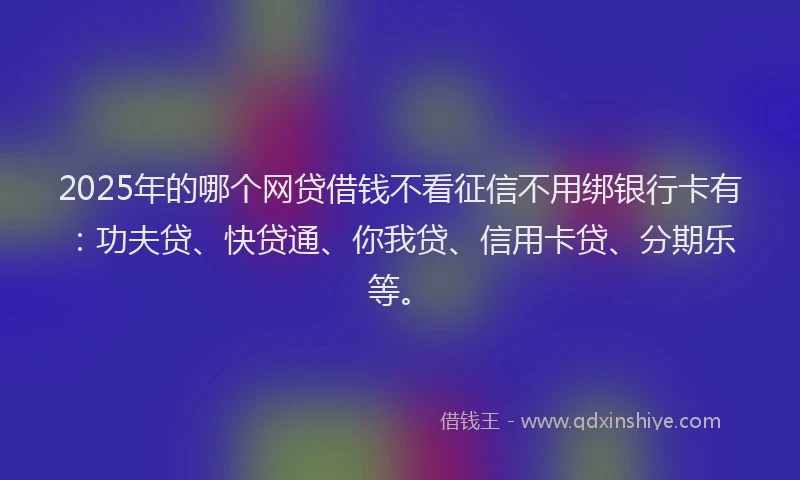 2025年的哪个网贷借钱不看征信不用绑银行卡有：功夫贷、快贷通、你我贷、信用卡贷、分期乐等。