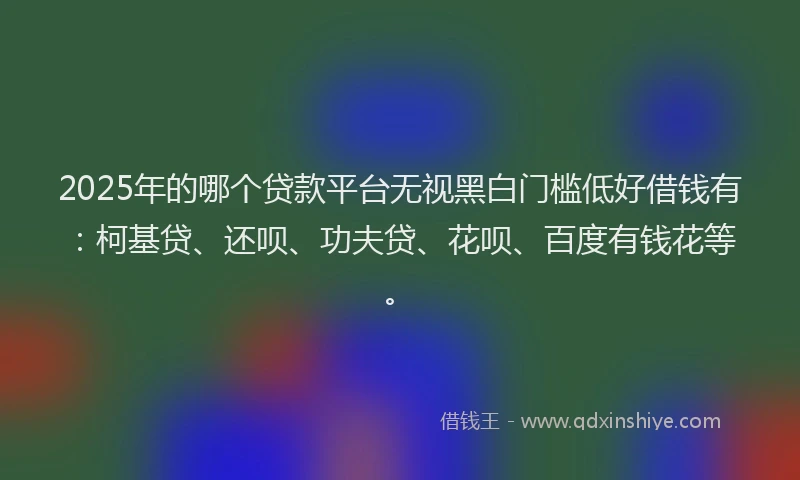 2025年的哪个贷款平台无视黑白门槛低好借钱有：柯基贷、还呗、功夫贷、花呗、百度有钱花等。