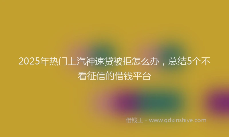 2025年热门上汽神速贷被拒怎么办，总结5个不看征信的借钱平台
