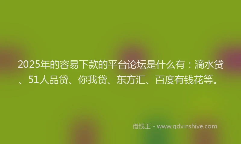 2025年的容易下款的平台论坛是什么有：滴水贷、51人品贷、你我贷、东方汇、百度有钱花等。