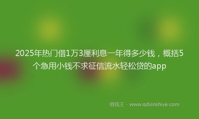 2025年热门借1万3厘利息一年得多少钱，概括5个急用小钱不求征信流水轻松贷的app
