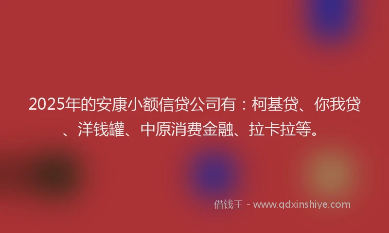2025年的安康小额信贷公司有：柯基贷、你我贷、洋钱罐、中原消费金融、拉卡拉等。