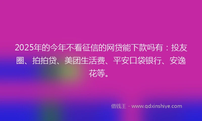 2025年的今年不看征信的网贷能下款吗有：投友圈、拍拍贷、美团生活费、平安口袋银行、安逸花等。