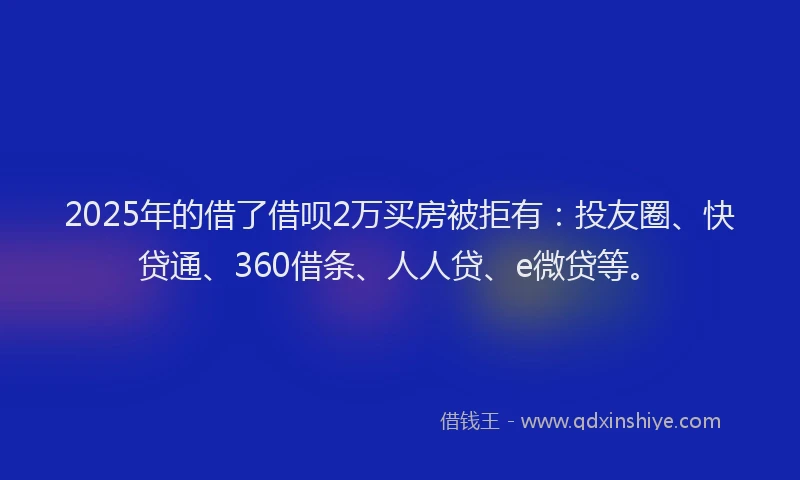2025年的借了借呗2万买房被拒有：投友圈、快贷通、360借条、人人贷、e微贷等。