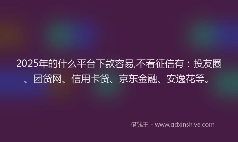 2025年的什么平台下款容易,不看征信有：投友圈、团贷网、信用卡贷、京东金融、安逸花等。