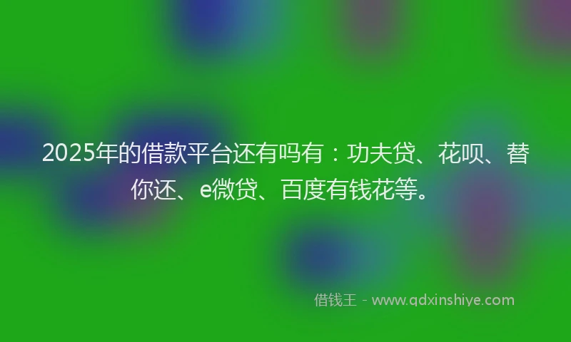2025年的借款平台还有吗有：功夫贷、花呗、替你还、e微贷、百度有钱花等。