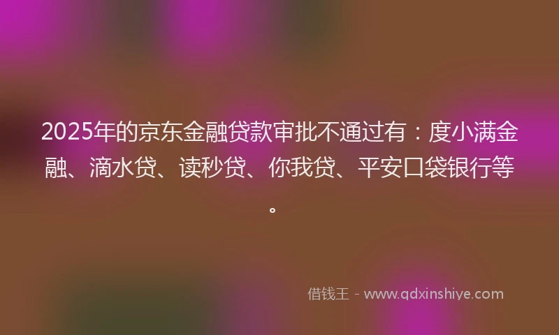 2025年的京东金融贷款审批不通过有：度小满金融、滴水贷、读秒贷、你我贷、平安口袋银行等。