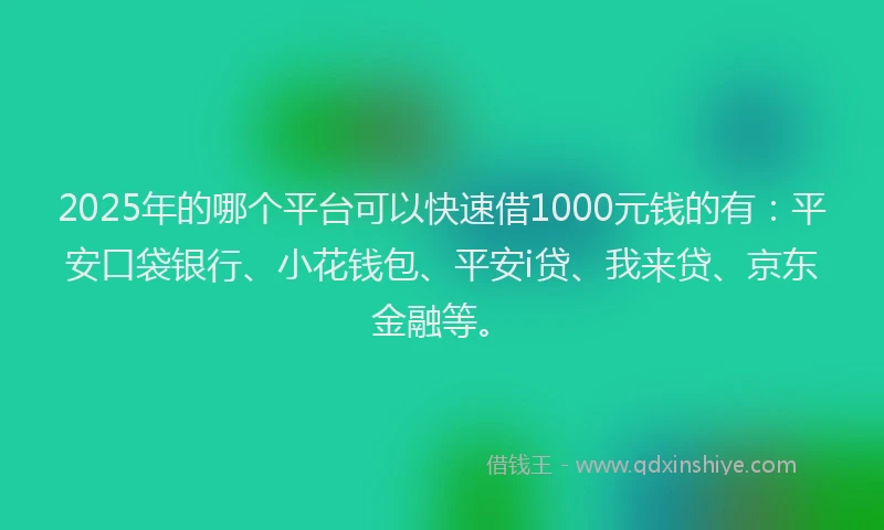 2025年的哪个平台可以快速借1000元钱的有：平安口袋银行、小花钱包、平安i贷、我来贷、京东金融等。