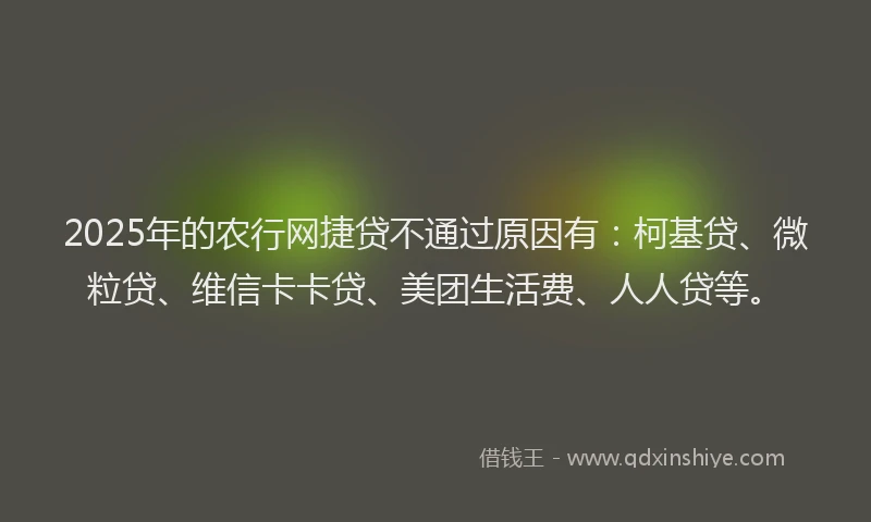 2025年的农行网捷贷不通过原因有：柯基贷、微粒贷、维信卡卡贷、美团生活费、人人贷等。
