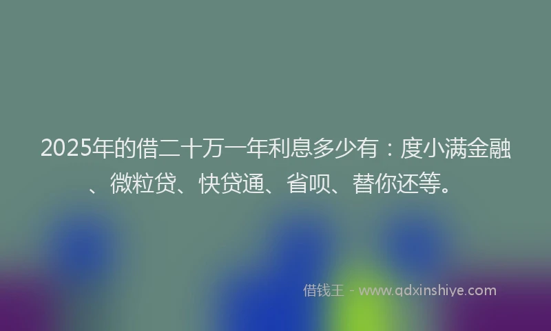 2025年的借二十万一年利息多少有：度小满金融、微粒贷、快贷通、省呗、替你还等。
