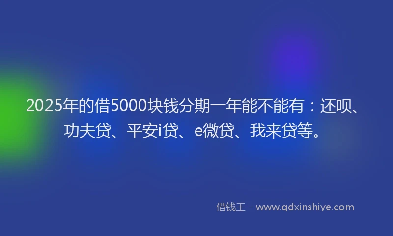 2025年的借5000块钱分期一年能不能有：还呗、功夫贷、平安i贷、e微贷、我来贷等。