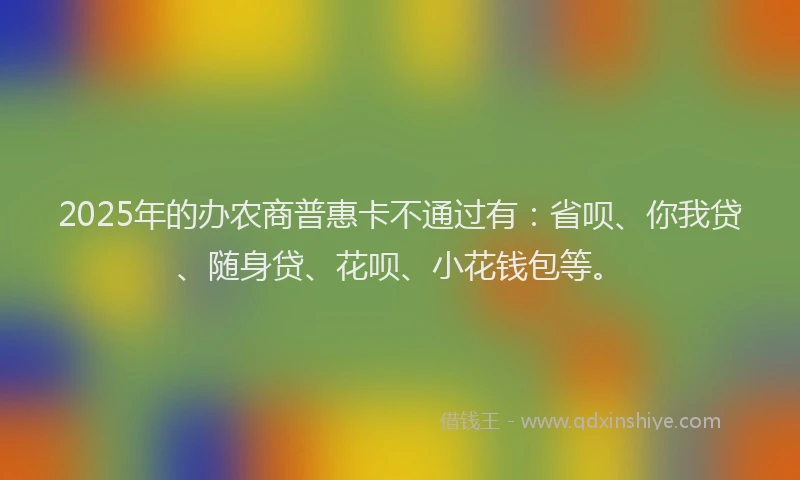 2025年的办农商普惠卡不通过有：省呗、你我贷、随身贷、花呗、小花钱包等。