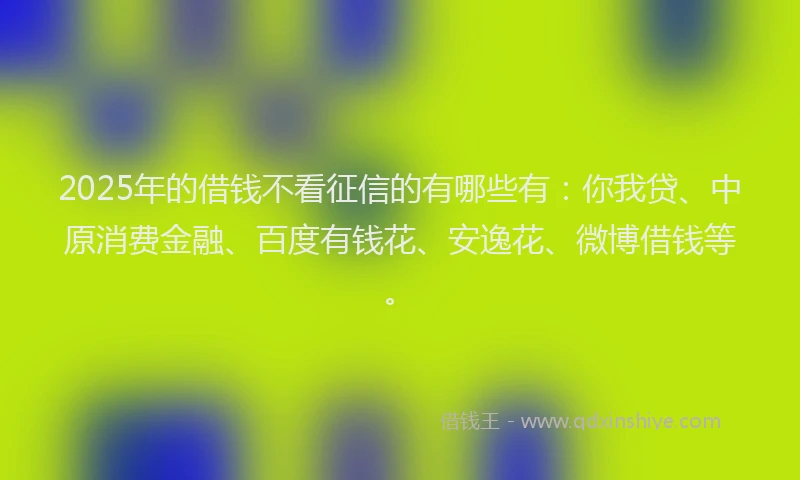 2025年的借钱不看征信的有哪些有：你我贷、中原消费金融、百度有钱花、安逸花、微博借钱等。