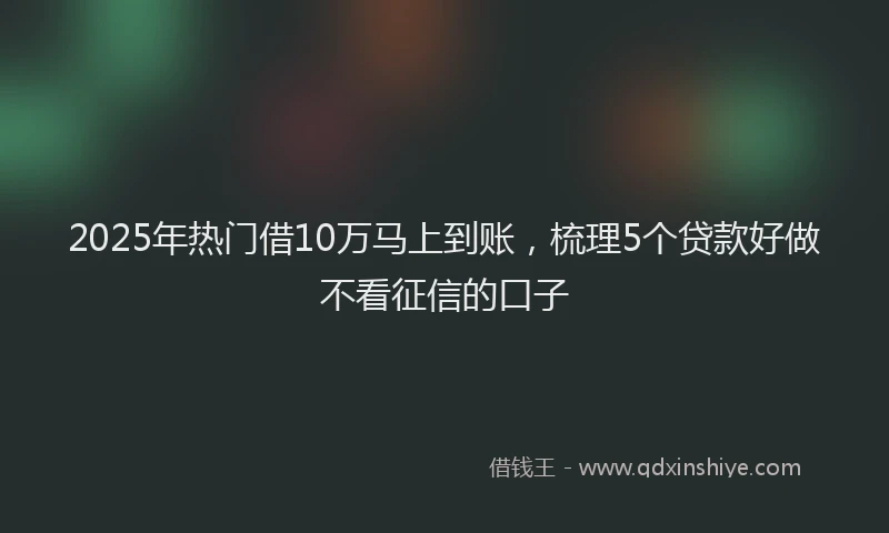 2025年热门借10万马上到账，梳理5个贷款好做不看征信的口子