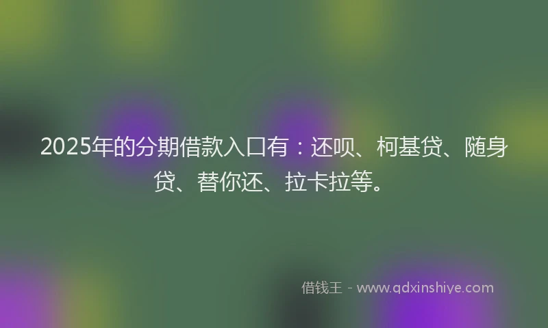 2025年的分期借款入口有：还呗、柯基贷、随身贷、替你还、拉卡拉等。