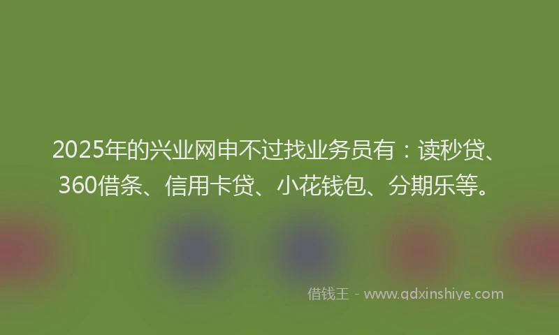 2025年的兴业网申不过找业务员有:读秒贷、360借条、信用卡贷、小花钱包、分期乐等。