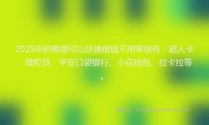 2025年的哪里可以快速借钱不用审核有：超人卡、微粒贷、平安口袋银行、小花钱包、拉卡拉等。