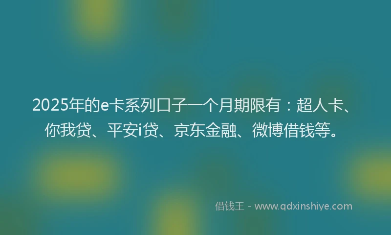 2025年的e卡系列口子一个月期限有：超人卡、你我贷、平安i贷、京东金融、微博借钱等。