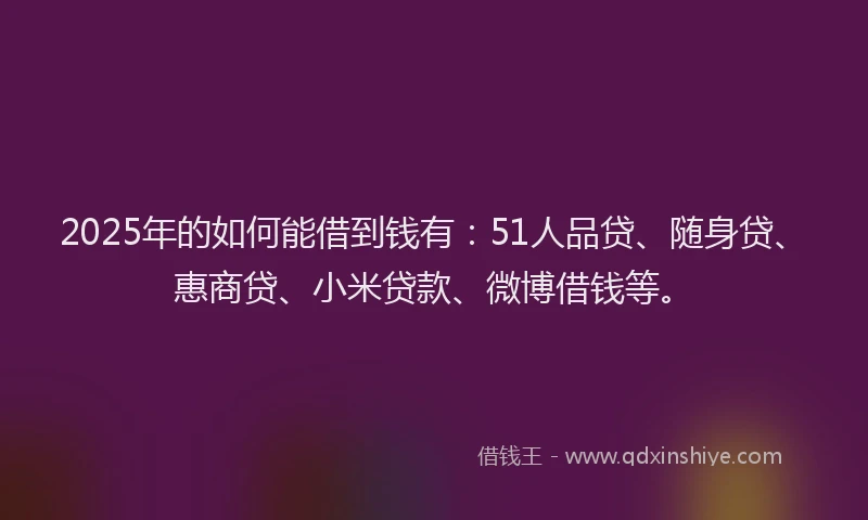 2025年的如何能借到钱有：51人品贷、随身贷、惠商贷、小米贷款、微博借钱等。