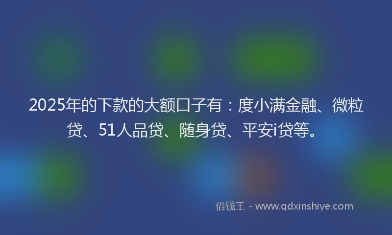 2025年的下款的大额口子有：度小满金融、微粒贷、51人品贷、随身贷、平安i贷等。