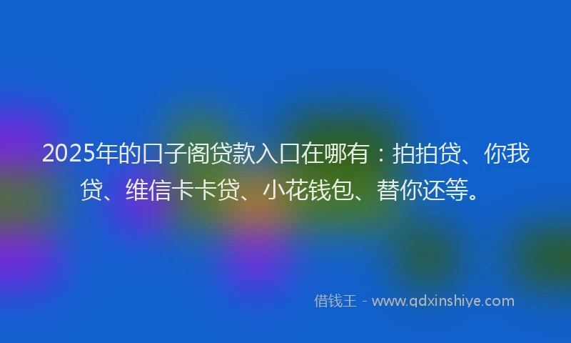 2025年的口子阁贷款入口在哪有：拍拍贷、你我贷、维信卡卡贷、小花钱包、替你还等。
