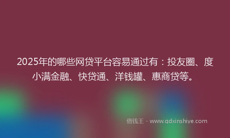 2025年的哪些网贷平台容易通过有：投友圈、度小满金融、快贷通、洋钱罐、惠商贷等。