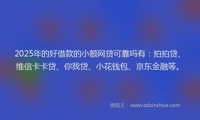 2025年的好借款的小额网贷可靠吗有：拍拍贷、维信卡卡贷、你我贷、小花钱包、京东金融等。