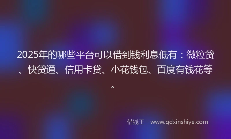 2025年的哪些平台可以借到钱利息低有：微粒贷、快贷通、信用卡贷、小花钱包、百度有钱花等。