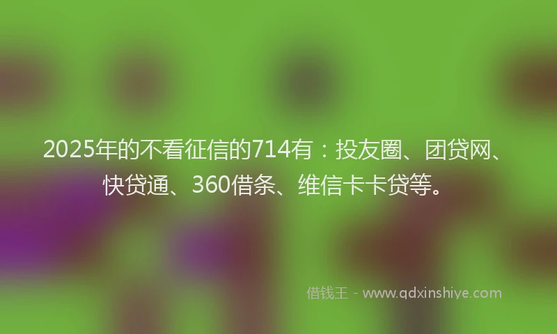 2025年的不看征信的714有：投友圈、团贷网、快贷通、360借条、维信卡卡贷等。