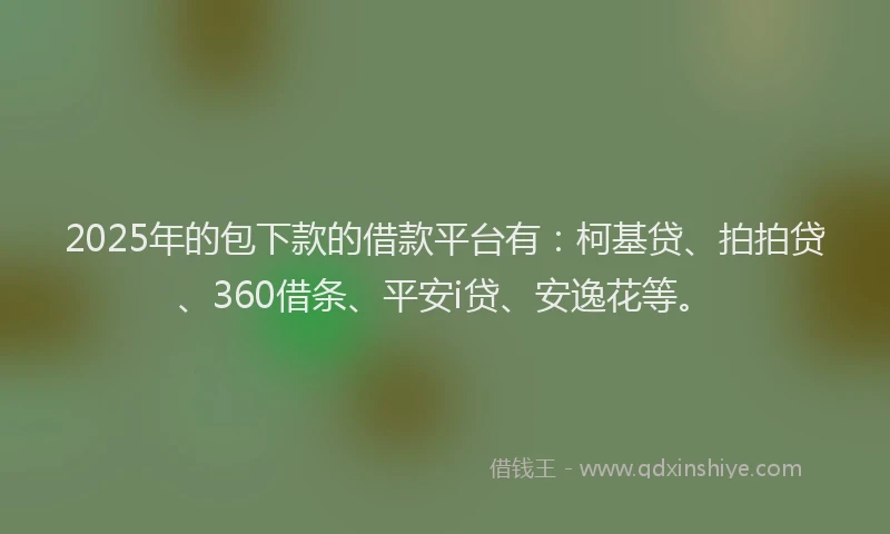 2025年的包下款的借款平台有：柯基贷、拍拍贷、360借条、平安i贷、安逸花等。