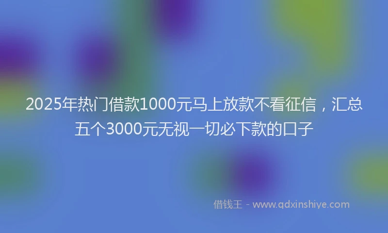 2025年热门借款1000元马上放款不看征信，汇总五个3000元无视一切必下款的口子