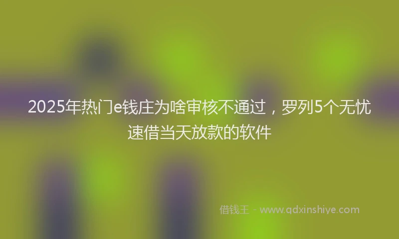 2025年热门e钱庄为啥审核不通过，罗列5个无忧速借当天放款的软件