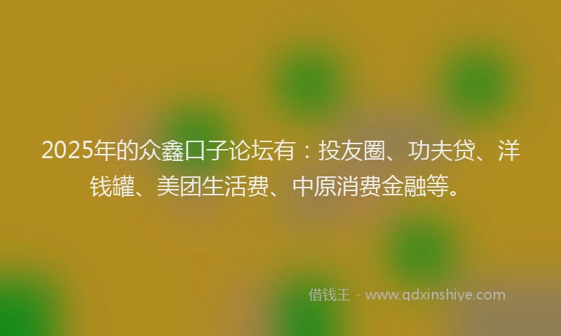 2025年的众鑫口子论坛有：投友圈、功夫贷、洋钱罐、美团生活费、中原消费金融等。