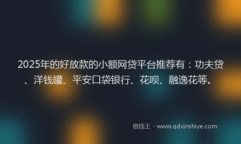 2025年的好放款的小额网贷平台推荐有：功夫贷、洋钱罐、平安口袋银行、花呗、融逸花等。