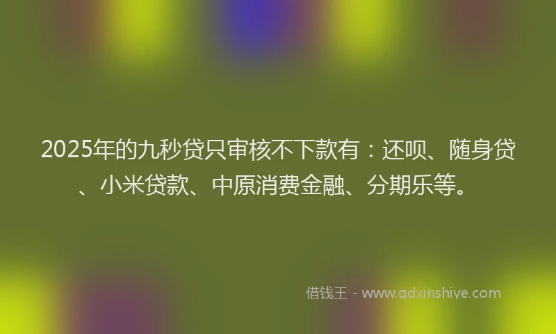 2025年的九秒贷只审核不下款有：还呗、随身贷、小米贷款、中原消费金融、分期乐等。