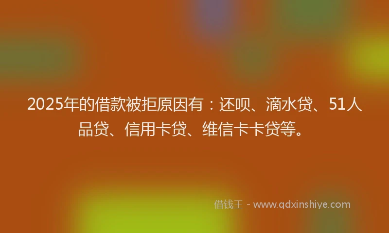 2025年的借款被拒原因有：还呗、滴水贷、51人品贷、信用卡贷、维信卡卡贷等。