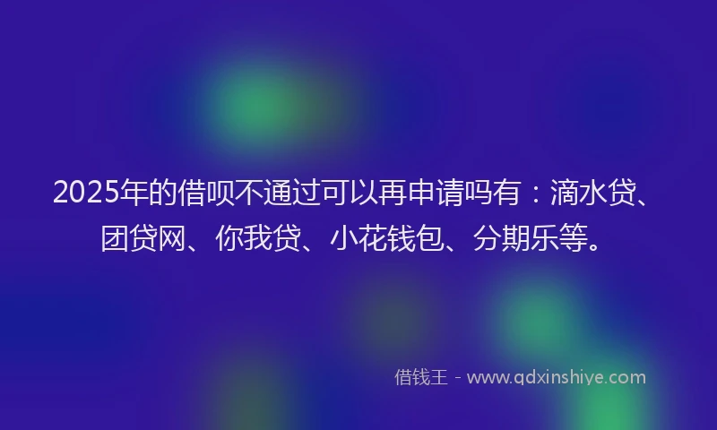 2025年的借呗不通过可以再申请吗有：滴水贷、团贷网、你我贷、小花钱包、分期乐等。