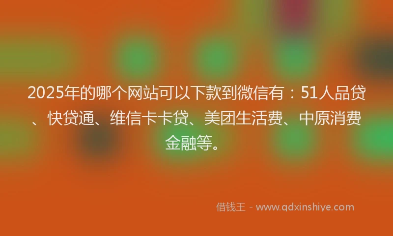 2025年的哪个网站可以下款到微信有：51人品贷、快贷通、维信卡卡贷、美团生活费、中原消费金融等。