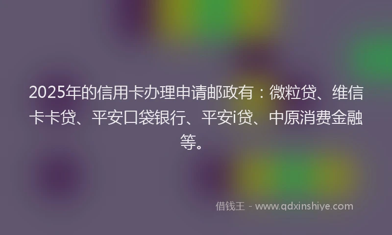 2025年的信用卡办理申请邮政有：微粒贷、维信卡卡贷、平安口袋银行、平安i贷、中原消费金融等。
