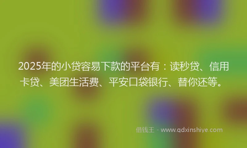 2025年的小贷容易下款的平台有：读秒贷、信用卡贷、美团生活费、平安口袋银行、替你还等。