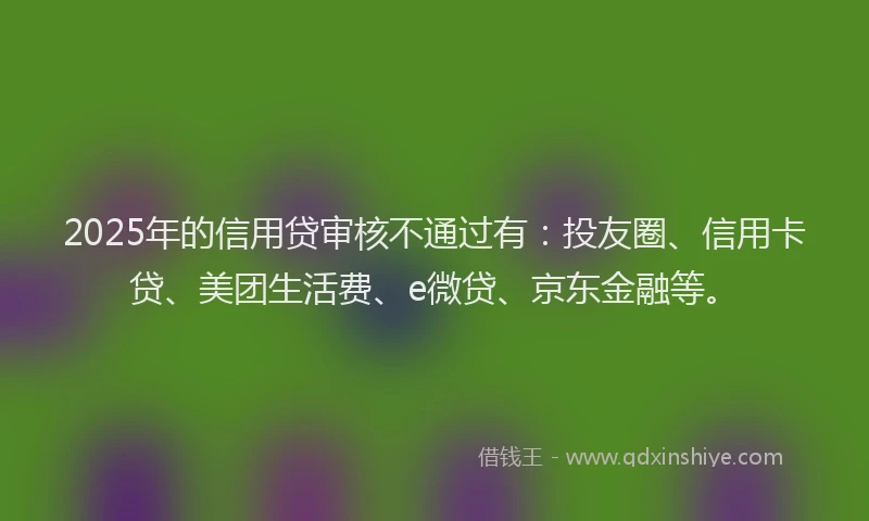 2025年的信用贷审核不通过有：投友圈、信用卡贷、美团生活费、e微贷、京东金融等。