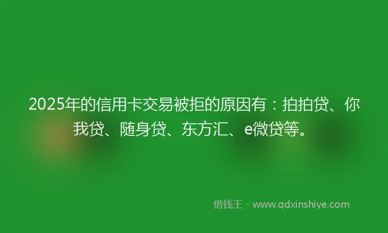 2025年的信用卡交易被拒的原因有：拍拍贷、你我贷、随身贷、东方汇、e微贷等。