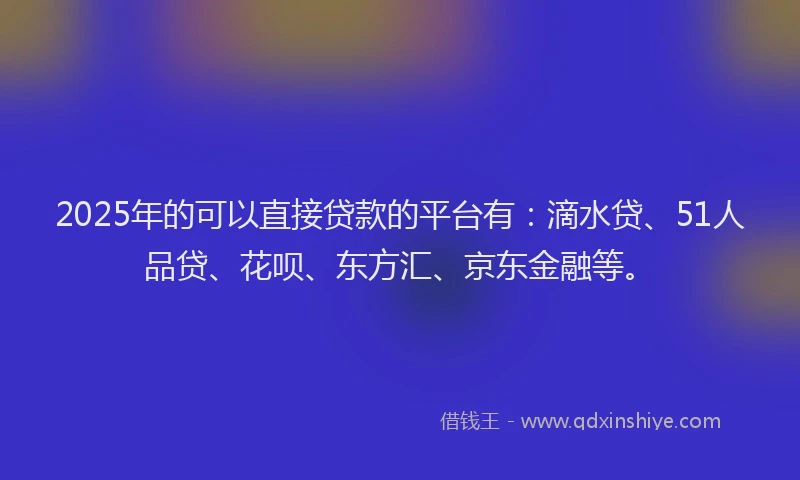 2025年的可以直接贷款的平台有：滴水贷、51人品贷、花呗、东方汇、京东金融等。