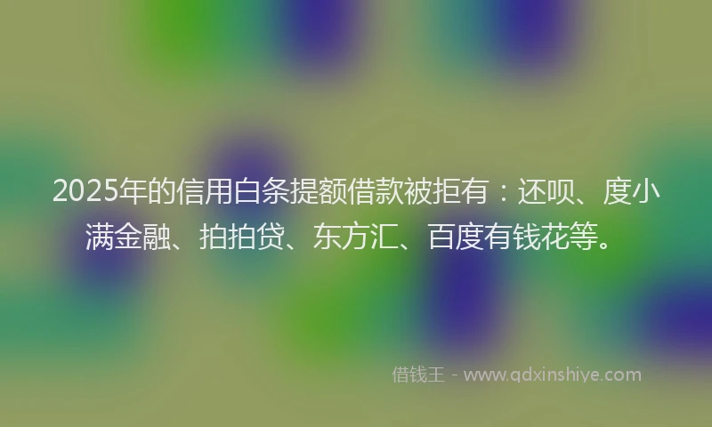 2025年的信用白条提额借款被拒有：还呗、度小满金融、拍拍贷、东方汇、百度有钱花等。