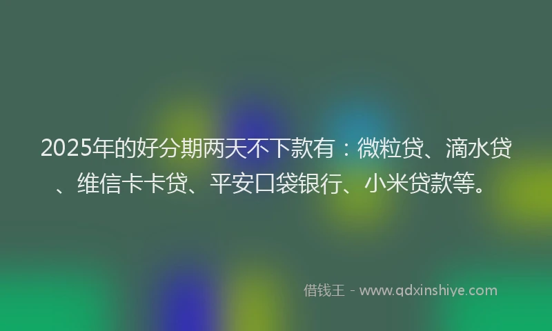 2025年的好分期两天不下款有：微粒贷、滴水贷、维信卡卡贷、平安口袋银行、小米贷款等。