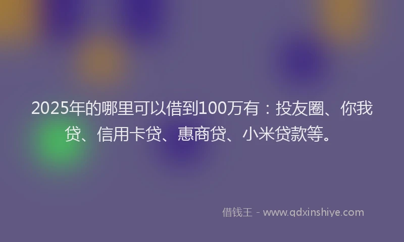 2025年的哪里可以借到100万有：投友圈、你我贷、信用卡贷、惠商贷、小米贷款等。