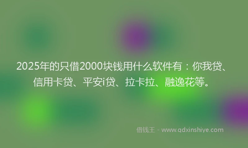 2025年的只借2000块钱用什么软件有：你我贷、信用卡贷、平安i贷、拉卡拉、融逸花等。