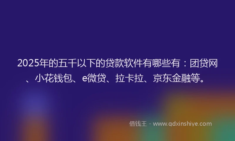 2025年的五千以下的贷款软件有哪些有：团贷网、小花钱包、e微贷、拉卡拉、京东金融等。